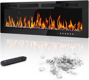 LEMBERI 72 Inch Electric Fireplace Recessed and Wall Mounted,750/1500W Fireplace - Picture 1 of 12