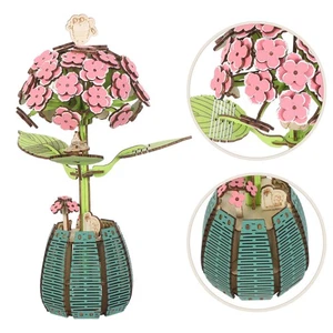 1 Set Puzzle Blume: Hortensie 3D Baustein - handmontiert 3D Holz - Bild 1 von 12