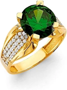 6.40 Ct Round Green Created Diamond Real Solid 14K Yellow Gold Engagement Ring - Picture 1 of 1