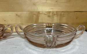 Dos Hermosos Ancla Hocking Manhattan Rosa 8" Mango Cuenco Vidrio Depresión - Imagen 1 de 7