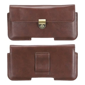 Phone Belt Holder for 6.4-7.2" Phone Horizontal Leather Dark Brown - Zdjęcie 1 z 7