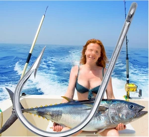 5Pack Stainless Steel Super Large shark Big Game Fish Tuna Fishing Hook 1/0-16/0 - Picture 1 of 40