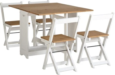 White Folding Dining Set for Small Spaces | Distressed Waxed Pine Table +4 - Image 1 of 4