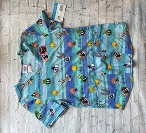 Looney Tunes Scrub Top Size S Bugs Bunny & Friends Tie Dye V-Neck Short Sleeve - Picture 1 of 2