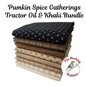 Pumpkin Spice Gatherings, Tractor Oil and Khaki Bundle of 8 prints 1/2-Yards - Picture 1 of 9