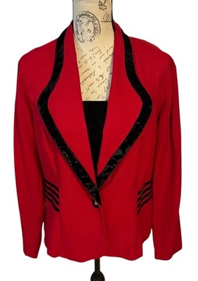 Chaqueta Blazer Top Perceptions Para Mujer Roja con Borde de Terciopelo Negro Talla 12 Hecha en EE. UU. Foto 1 de 4