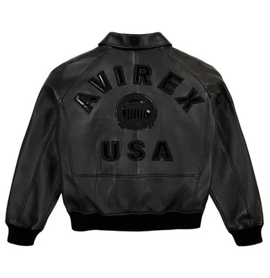Men Avirex ICON Black Real Bomber American Flight Real Jacket Leather for Men - Image 1 of 4