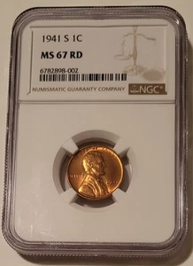NGC 1941 S Lincoln Wheat Cent MS67 RED - Picture 1 of 4