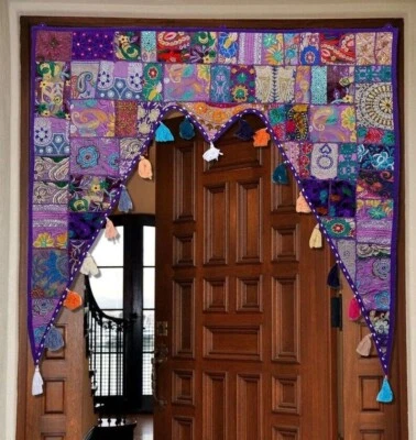 Decoração de parede indiana roxa vintage patchwork bordado porta Toran valance - Imagem 1 de 4