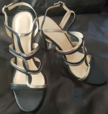 Ivanka Trump Gold/Black Ithazen Leather Open Toe Strappy High Heels Size 9.5M - Изображение 1 из 4