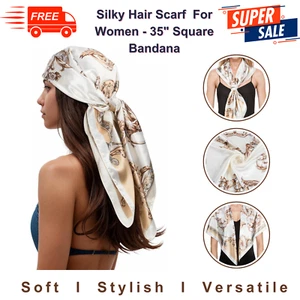Silky Hair Scarf for Women, 35" Square Bandana, Printed, Soft, Stylish&Versatile - Picture 1 of 8