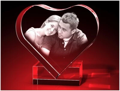 2D Glas Gravur Herz Foto Bild Laser Kristallglas Personalisiert Deko Geschenk - Bild 1 von 4