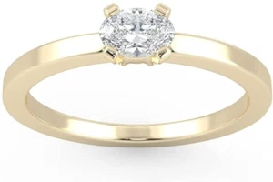 Anillo solitario vástago dividido de diamantes de 1/4 quilates ovalado cultivado en laboratorio de 14 K - Imagen 1 de 30