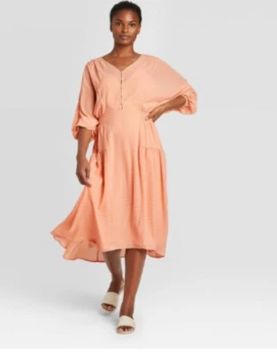 Vestido midi manga larga globo para mujer - prólogo - talla coral melocotón (XXL) Foto 1 de 4