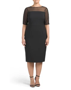 MAGGY LONDON BLACK Illusion Midi Dress With Pearl Details (size 16W) - Picture 1 of 4