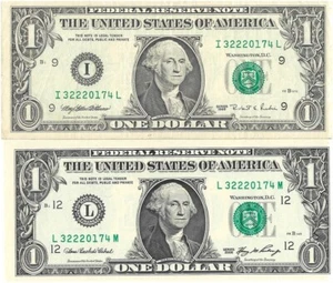 Matching Serial Number Fancy Federal Number Note One Dollar Reserve Note - Picture 1 of 23
