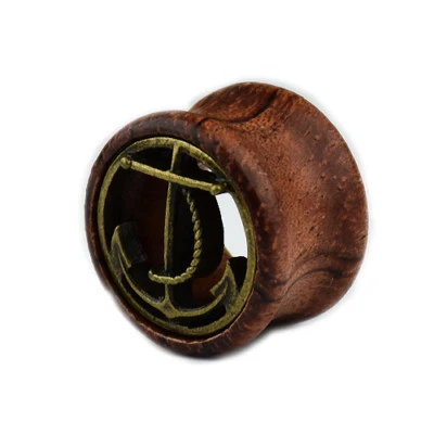 Holz Anker Bronze Double Flared FleshTunnel Plug Ohr Piercing Braun Natur 8-20mm - Bild 1 von 2