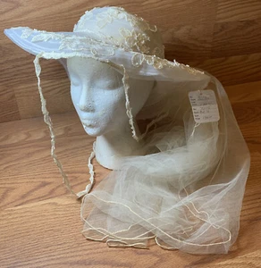 Vintage Braut Hochzeit Mütze/Elfenbein Mütze Perle und Spitze mit Halbschleier muss repariert werden - Bild 1 von 8