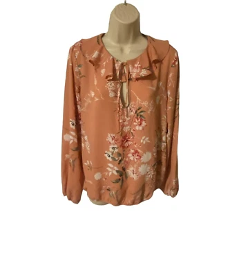 W5 Women's Floral Print Ruffle Tie-V- Neck Elastic Waist Blouse Size Large - Image 1 of 4