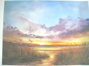 Evening At Hickling Broad von James J Allen Druck auf Papier Leinwand... 9"x7" ca. - Bild 1 von 4