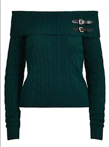 Ralph Lauren Women's Off-the-Shoulder Cable-Knit Sweater Green Size Large NWT - Picture 1 of 2