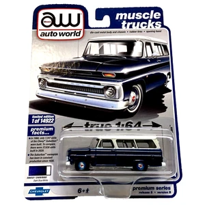 Auto World 1966 Chevy Suburban Muscle Trucks Dark Blue White 1:64 Die-cast NIP - Picture 1 of 13