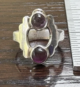 Vintage Mexican STERLING SILVER 925 Amethyst Taxco MLL MODERNIST Sz 6.25 RING - Picture 1 of 8