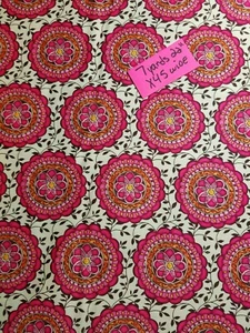 NEW FLOWER MEDALLIONS UPHOLSTERY FABRIC 7 YARD 22" PINK ORANGE WHITE--CLEARANCE - Picture 1 of 3