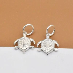 2 Sterling Silver Turtle Charms 925 Silver Small Tortoise for Necklace Bracelet - Picture 1 of 4