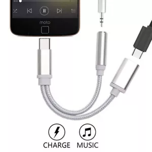 USB Type C To 3.5mm Aux Audio Charging Adapter Splitter Headphone Jack Black. F - Picture 1 of 15