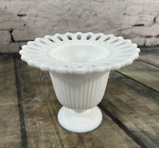 Vintage Fostoria Randolph Milk Glass Footed Urn Scalloped Open Lace Edge Vase