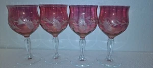 Vintage 1940er Jahre klar mit Cranberry Fleck Glas geschnitten Blumen Weingläser - Bild 1 von 7