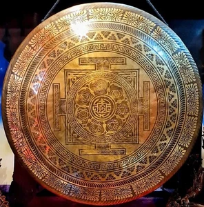 Gong de curación de siete chakras grande-gong tibetano-sonido gong de baño-mandala hecho a mano - Imagen 1 de 7