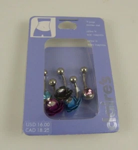 Rose pink black teal crystal belly button ring, piercing, body jewelry 5 piece - Picture 1 of 4