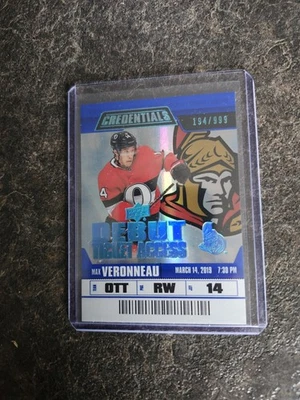 2019-20 Upper Deck Credentials Debut Ticket Access Blue 194/999 Max Veronneau - Image 1 of 2