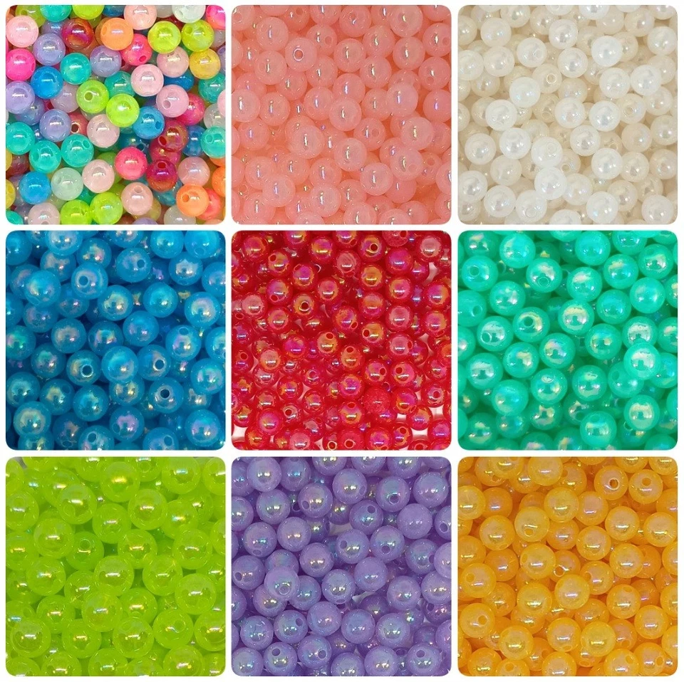 8mm Iridescent AB Coloured Acrylic Round Beads for DIY Craft & Jewellery Making - Image 1 of 3