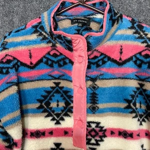 Blu Pepper Fleece Snap Front Jacket Aztec Print Pink Blue Women's M Pockets - Picture 1 of 10