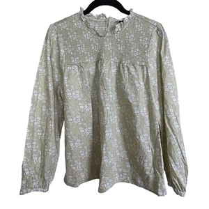 Camicia J.Crew Liberty M verde floreale con volant a fumè prateria Cottagecore - Foto 1 di 10