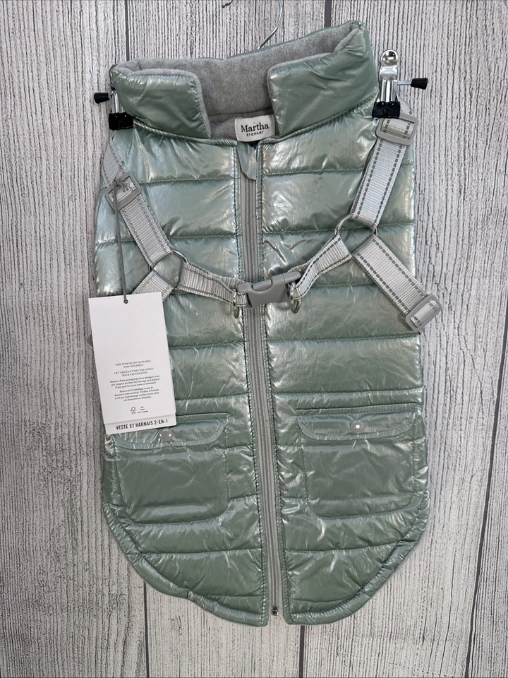 Abrigo para perro Martha Stewart GRANDE verde iridiscente arnés chaqueta acolchada polar Foto 1 de 4