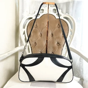 PRADA VITELLO DRIVE Leather Shoulder Bowling Bag Black White Italy Good Used - Picture 1 of 24