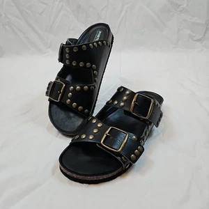 Portland Studded Black Faux Leather Sandals Size 7.5 37.5 New no Box - Bild 1 von 9