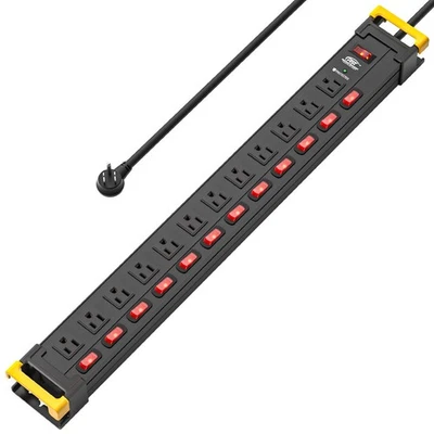 12-Outlet Power strip independent switches,and power cord managers,9ft Cord/15A - Image 1 of 4