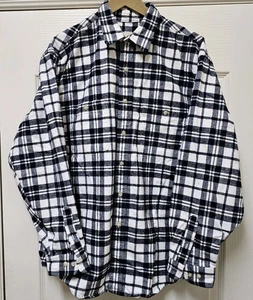 Camicia vintage Eddie Bauer uomo L nera bianca a quadri pesante flanella cotone bottoni - Foto 1 di 16