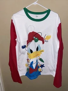 Disney Store Donald Duck T-shirt Mens XL Red Green Christmas Light Bulbs Japan - Picture 1 of 4