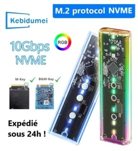 Boîtier transparent disque SSD LED RGB USB 3.0 M.2 NVME SSD 2280 2260 2242 2230 - Picture 1 of 13