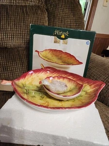 Ernte Herbst Chip N Dip Set Herbstblatt mit Löffel 3-teilig Erntedank Keramik - Bild 1 von 11
