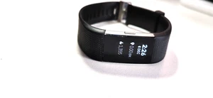 Fitbit Charge 2 Silver Heart Rate Fitness Activity Tracker Black Wristband - Picture 1 of 11