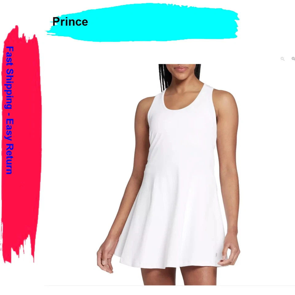 Prince Tennis Match Dress with Shorts Pure White Womens Racerback Sz-M