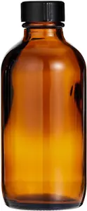 4 oz Amber Glass Boston Round Bottles With Black Ribbed Cap - 12 Pack - Picture 1 of 4