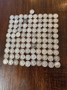 T2: Lot of 101 U.S. Mercury Dimes .900 Silver. Free Prompt & Insured Shipping. - Picture 1 of 9